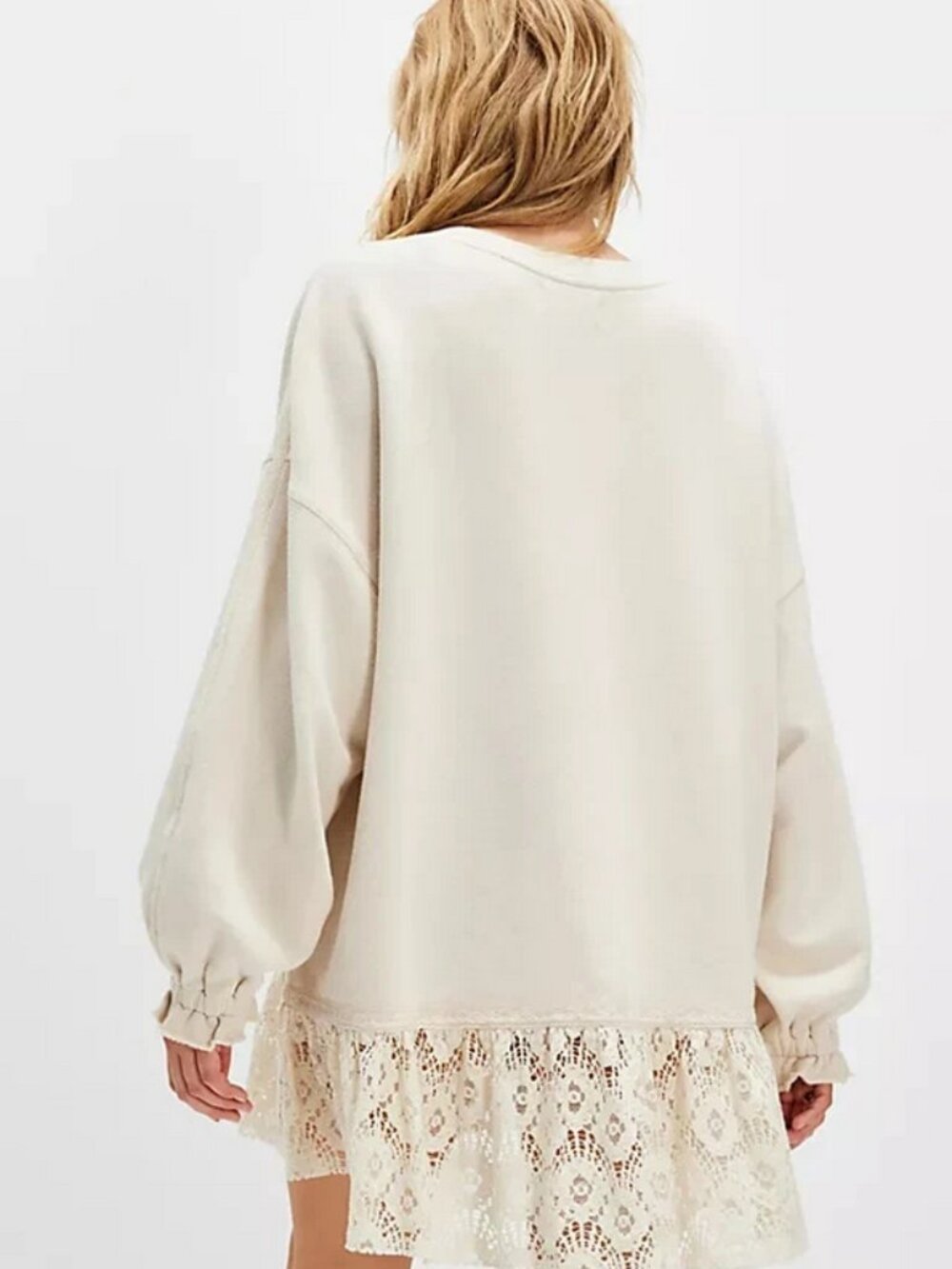 Free People Belle Sweatshirt Crew Neck Oversize Pullover Ruffle Dress L - Picture 2 of 10